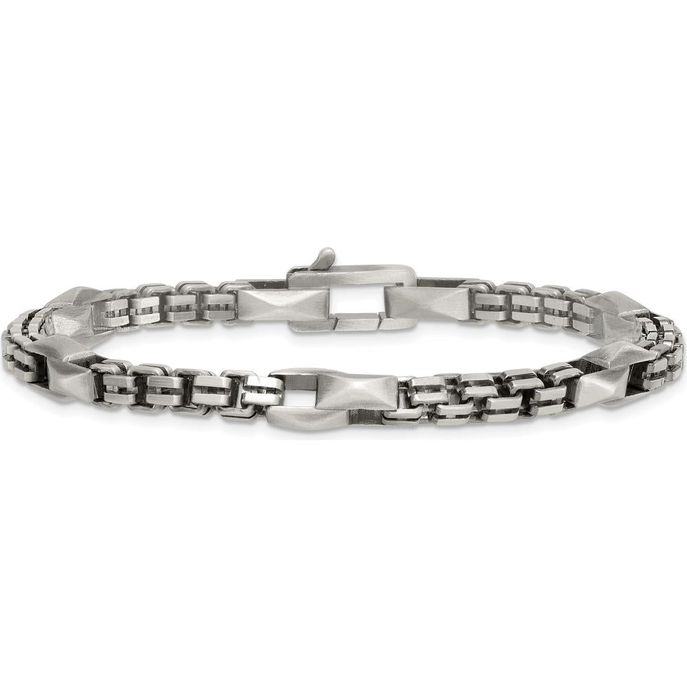 Sterling Silver Black Ruthenium-Plated Brushed Fancy Box Chain Men's 8.5" Bracelet by Lumare Gioia
