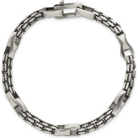 Sterling Silver Black Ruthenium-Plated Brushed Fancy Box Chain Men's 8.5" Bracelet by Lumare Gioia