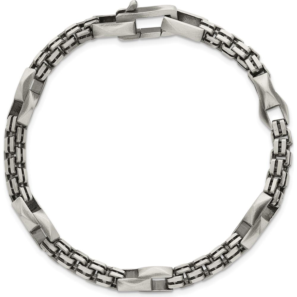 Sterling Silver Black Ruthenium-Plated Brushed Fancy Box Chain Men's 8.5" Bracelet by Lumare Gioia