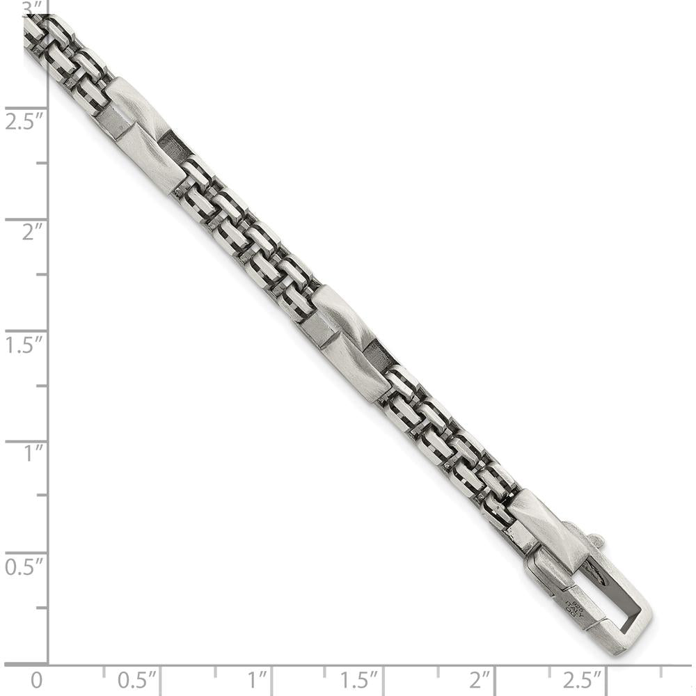 Sterling Silver Black Ruthenium-Plated Brushed Fancy Box Chain Men's 8.5" Bracelet by Lumare Gioia