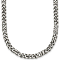 Sterling Silver Black Ruthenium-Plated Brushed Fancy Curb Chain 22" Necklace by Lumare Gioia