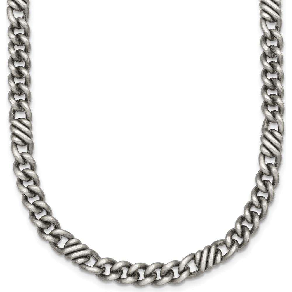 Sterling Silver Black Ruthenium-Plated Brushed Fancy Curb Chain 22" Necklace by Lumare Gioia