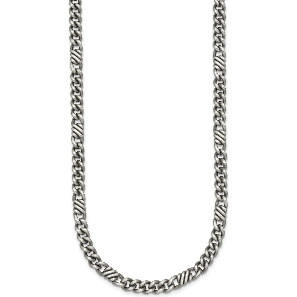 Sterling Silver Black Ruthenium-Plated Brushed Fancy Curb Chain 22" Necklace by Lumare Gioia