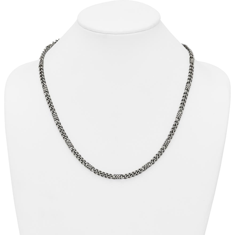 Sterling Silver Black Ruthenium-Plated Brushed Fancy Curb Chain 22" Necklace by Lumare Gioia