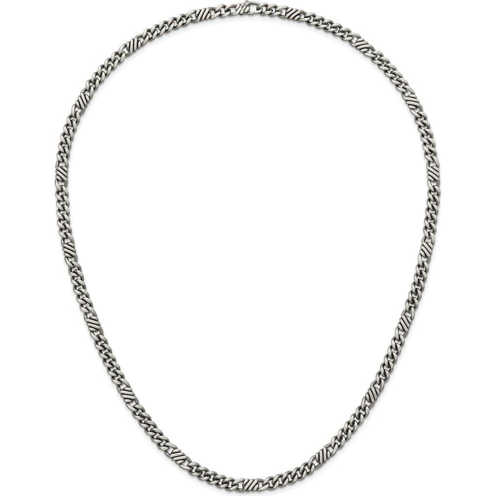 Sterling Silver Black Ruthenium-Plated Brushed Fancy Curb Chain 22" Necklace by Lumare Gioia