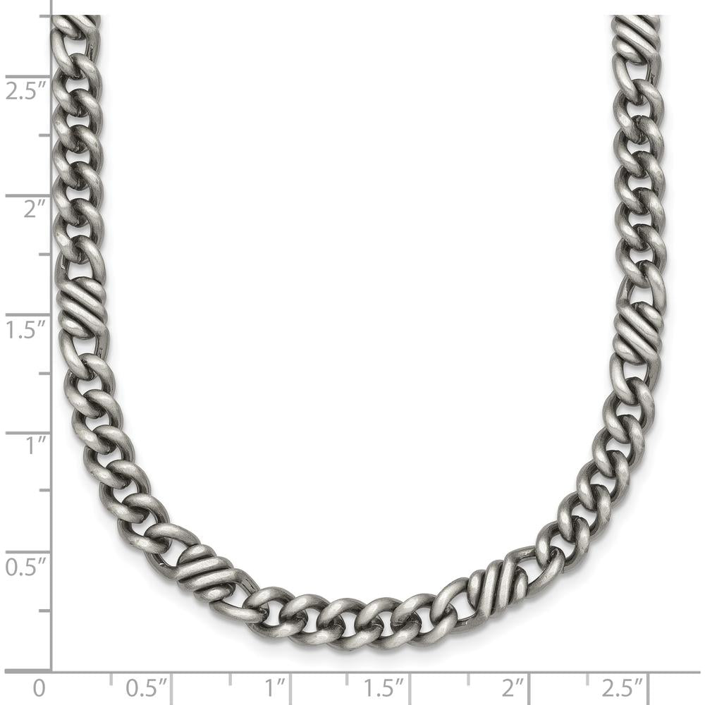 Sterling Silver Black Ruthenium-Plated Brushed Fancy Curb Chain 22" Necklace by Lumare Gioia