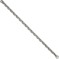Sterling Silver Black Ruthenium-Plated Brushed Fancy Textured Cable Link Men's 8.5" Bracelet by Lumare Gioia