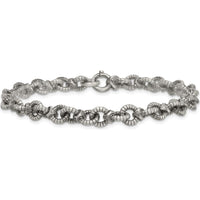 Sterling Silver Black Ruthenium-Plated Brushed Fancy Textured Cable Link Men's 8.5" Bracelet by Lumare Gioia