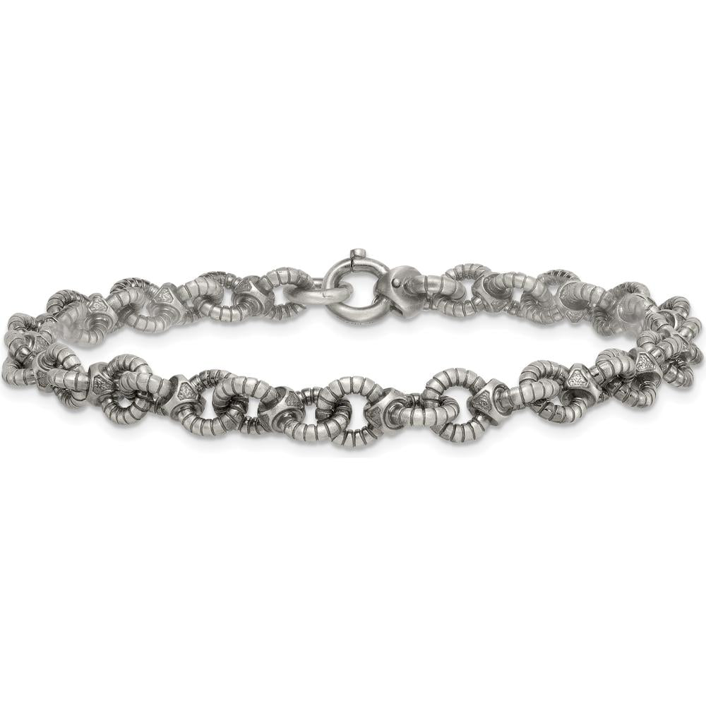 Sterling Silver Black Ruthenium-Plated Brushed Fancy Textured Cable Link Men's 8.5" Bracelet by Lumare Gioia