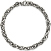 Sterling Silver Black Ruthenium-Plated Brushed Fancy Textured Cable Link Men's 8.5" Bracelet by Lumare Gioia