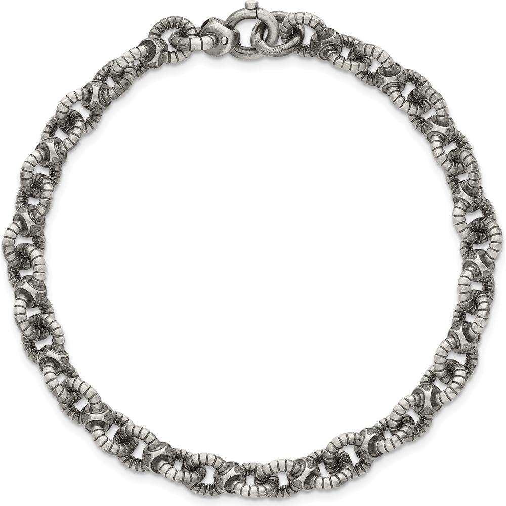 Sterling Silver Black Ruthenium-Plated Brushed Fancy Textured Cable Link Men's 8.5" Bracelet by Lumare Gioia