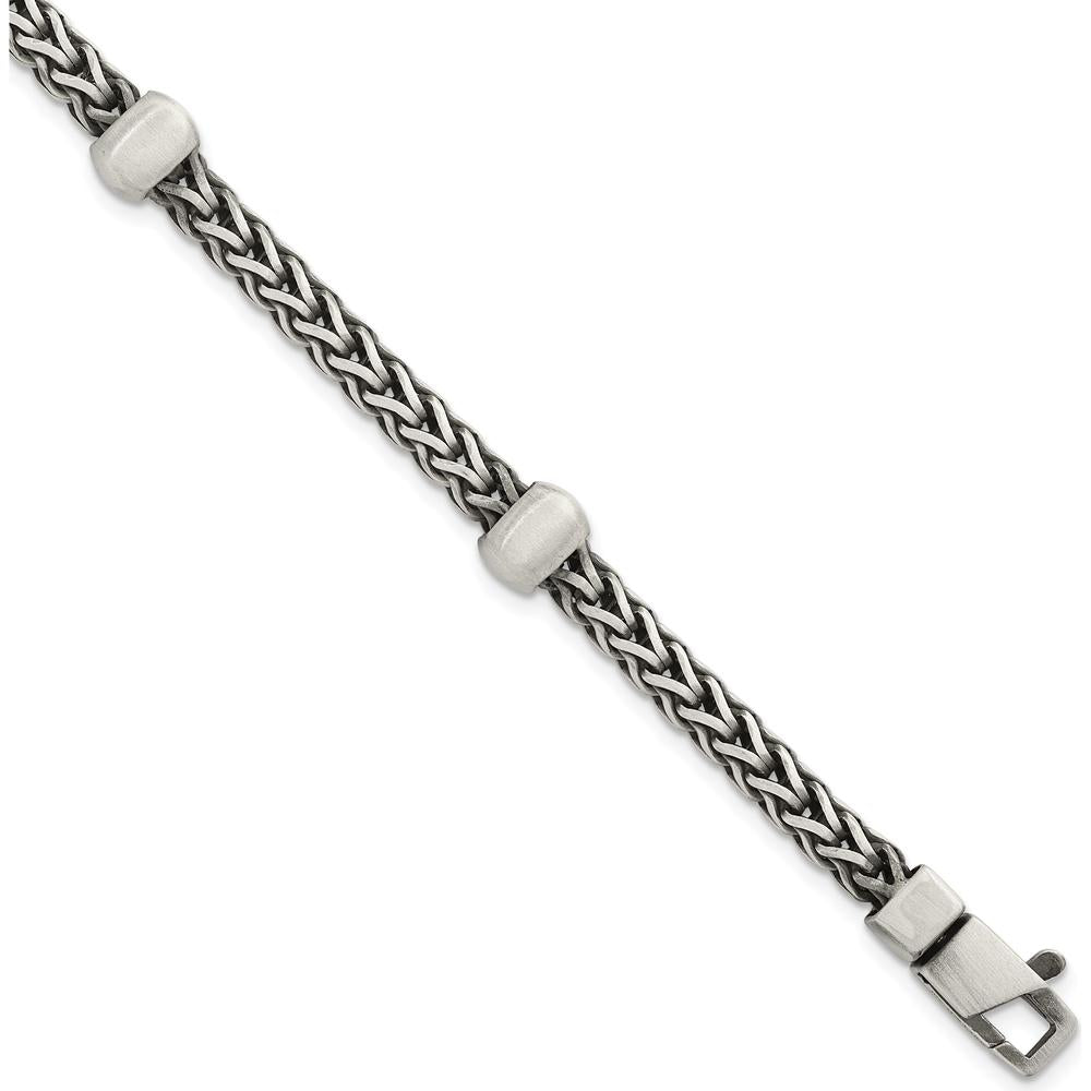 Sterling Silver Black Ruthenium-Plated Brushed Franco Chain and Beads Men's Bracelet - 8.5 inches by Lumare Gioia