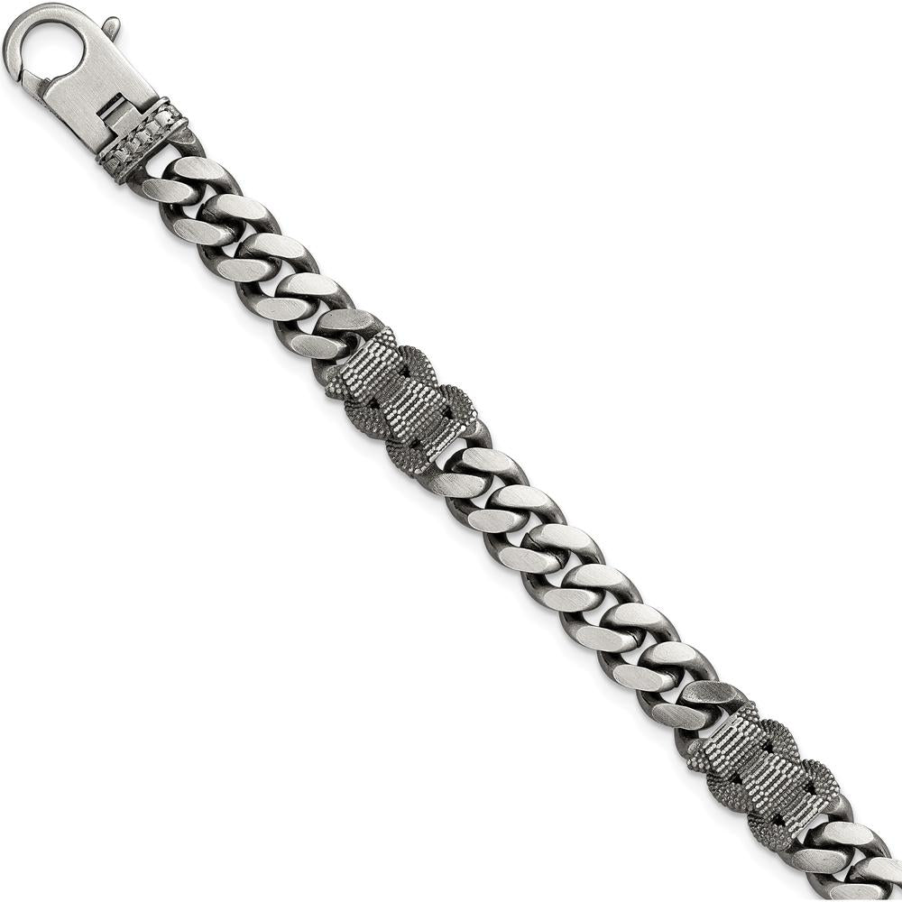 Sterling Silver Black Ruthenium-Plated Curb Chain Bracelet 8.5" by Lumare Gioia