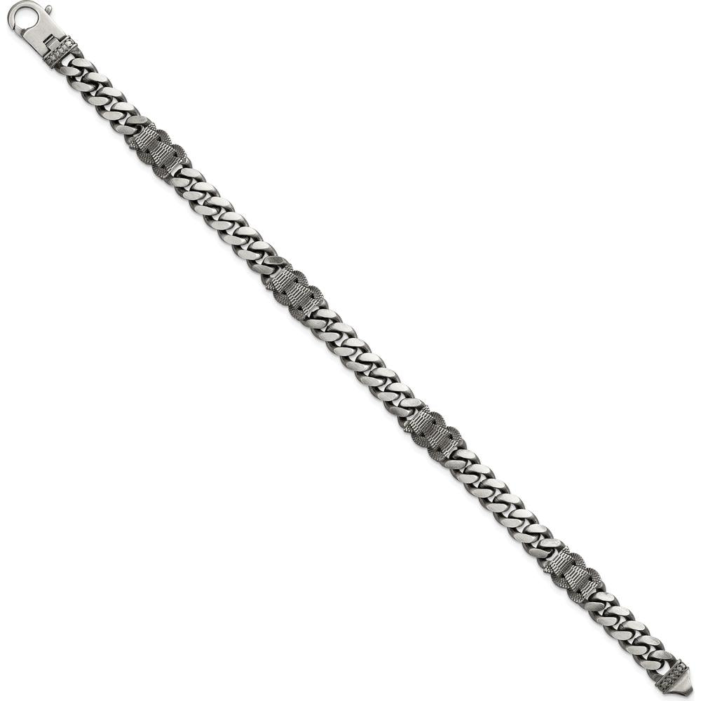 Sterling Silver Black Ruthenium-Plated Curb Chain Bracelet 8.5" by Lumare Gioia