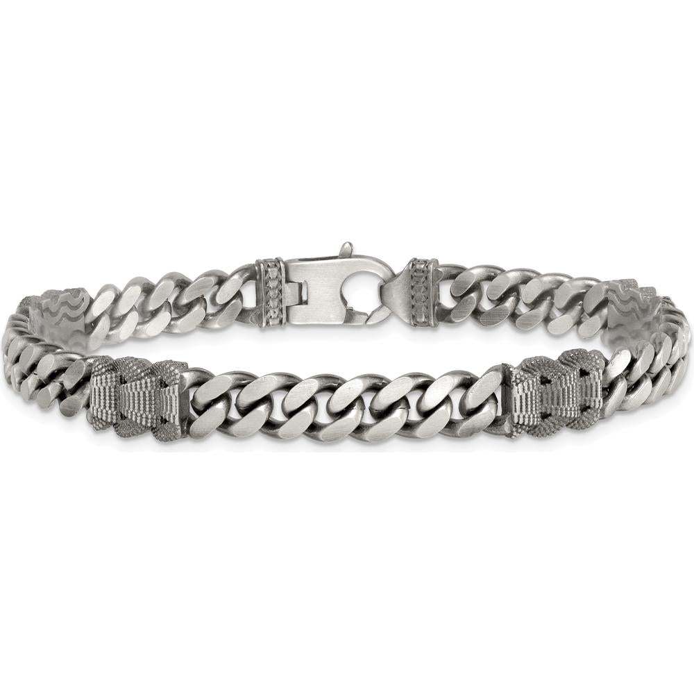Sterling Silver Black Ruthenium-Plated Curb Chain Bracelet 8.5" by Lumare Gioia