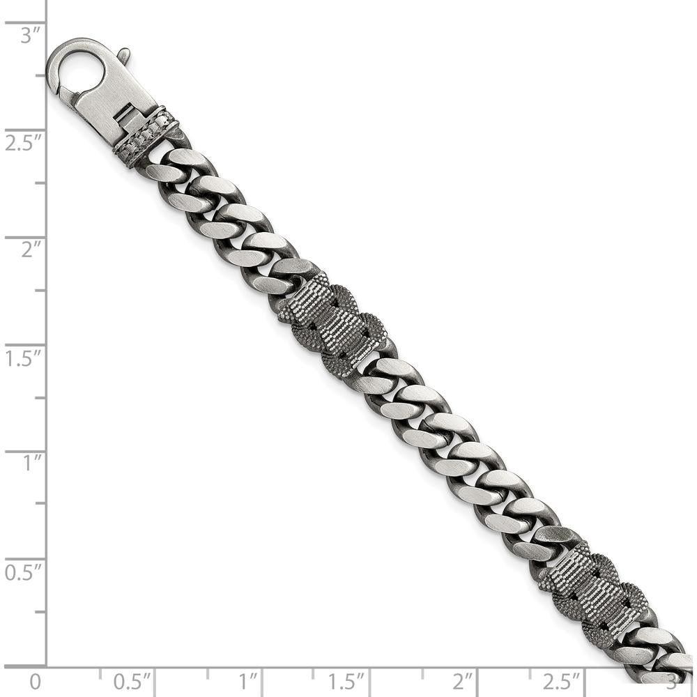 Sterling Silver Black Ruthenium-Plated Curb Chain Bracelet 8.5" by Lumare Gioia