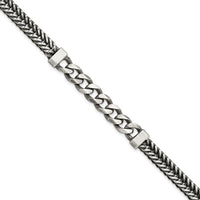 Sterling Silver Brushed Antiqued Wheat & Curb Chain Bracelet - 8.5 Inches by Lumare Gioia