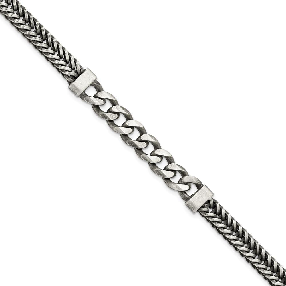 Sterling Silver Brushed Antiqued Wheat & Curb Chain Bracelet - 8.5 Inches by Lumare Gioia