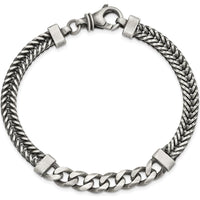 Sterling Silver Brushed Antiqued Wheat & Curb Chain Bracelet - 8.5 Inches by Lumare Gioia