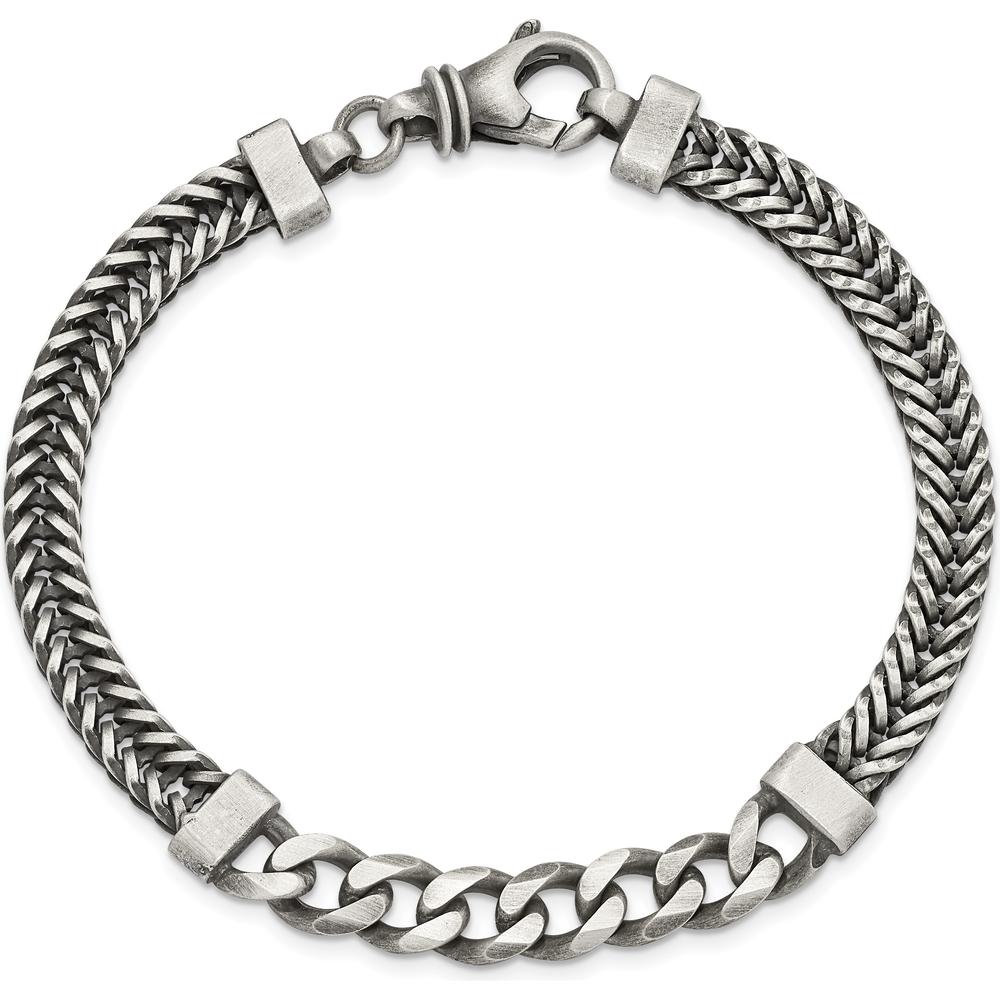 Sterling Silver Brushed Antiqued Wheat & Curb Chain Bracelet - 8.5 Inches by Lumare Gioia