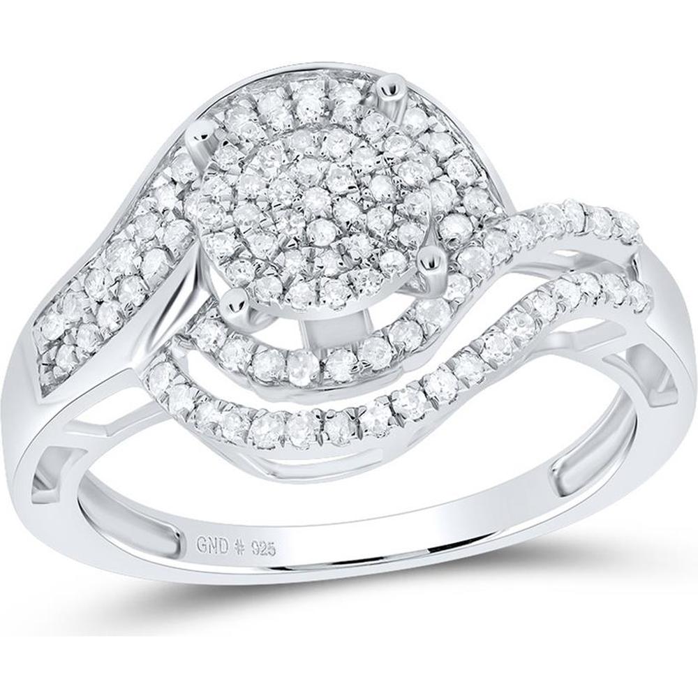 Sterling Silver Diamond Cluster Ring with 1/2 Carat Total Round Diamonds in Pave-Set Design