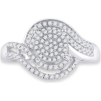 Sterling Silver Diamond Cluster Ring with 1/2 Carat Total Round Diamonds in Pave-Set Design