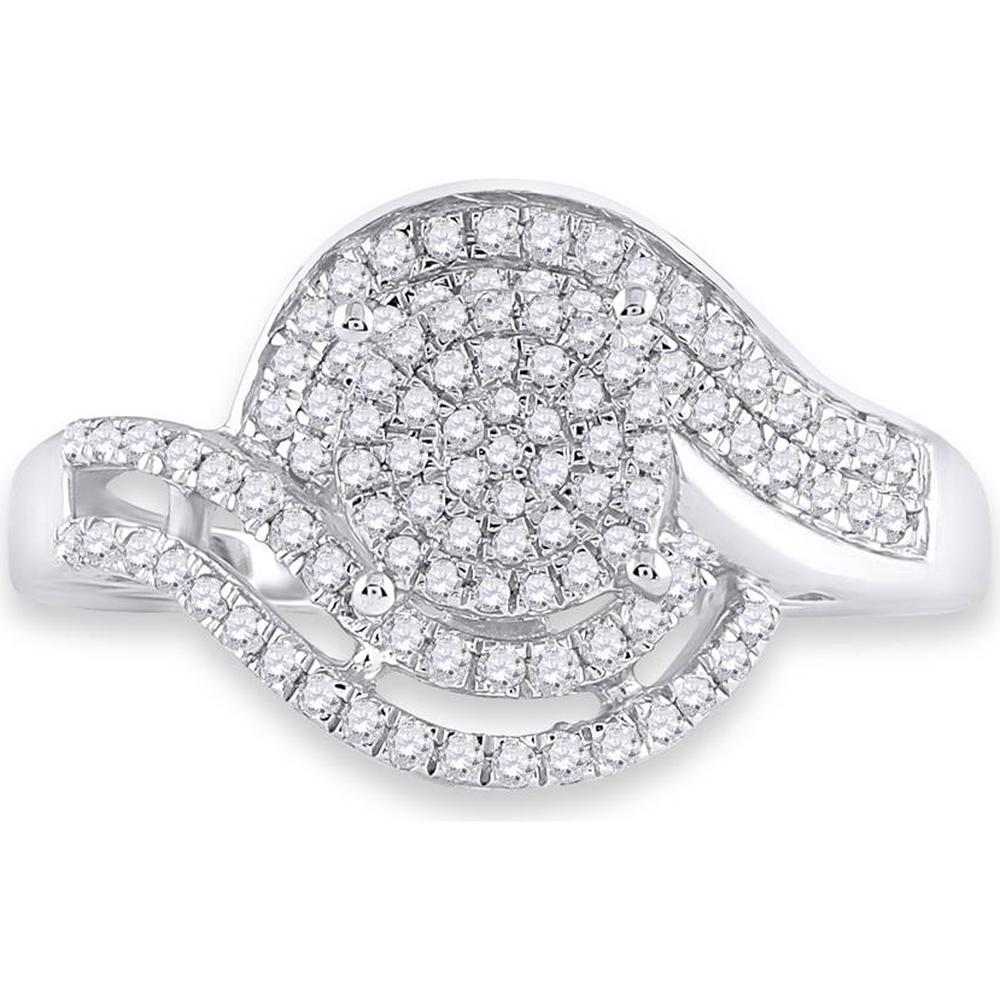 Sterling Silver Diamond Cluster Ring with 1/2 Carat Total Round Diamonds in Pave-Set Design