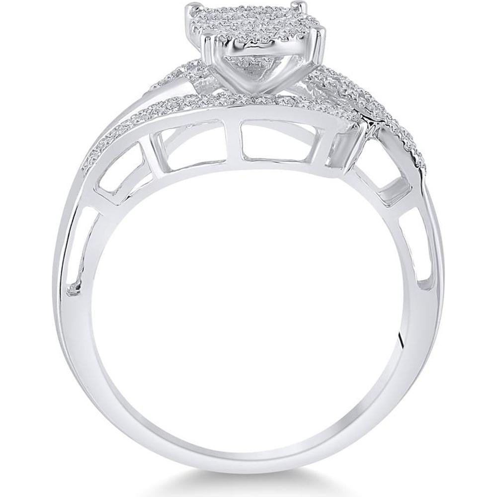 Sterling Silver Diamond Cluster Ring with 1/2 Carat Total Round Diamonds in Pave-Set Design