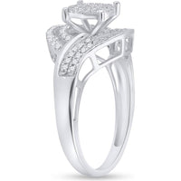 Sterling Silver Diamond Cluster Ring with 1/2 Carat Total Round Diamonds in Pave-Set Design