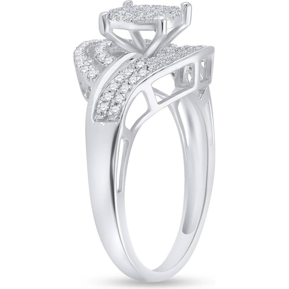Sterling Silver Diamond Cluster Ring with 1/2 Carat Total Round Diamonds in Pave-Set Design