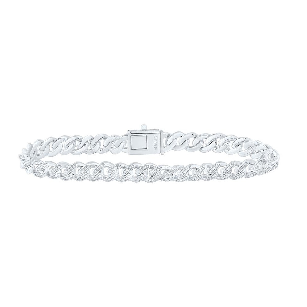 Sterling Silver Diamond Cuban Link 8-Inch Bracelet - 1 1/2 Carat Total Diamond Weight