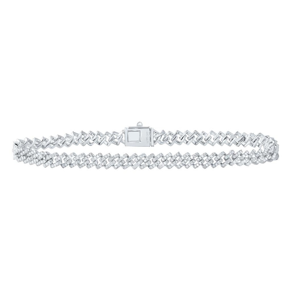 Sterling Silver Diamond Cuban Link 8-Inch Bracelet - 2 1/3 Carat Total Diamond Weight