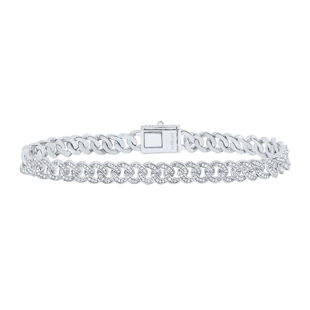 Sterling Silver Diamond Cuban Link 8-Inch Bracelet - 2 1/5 Carat Total Diamond Weight