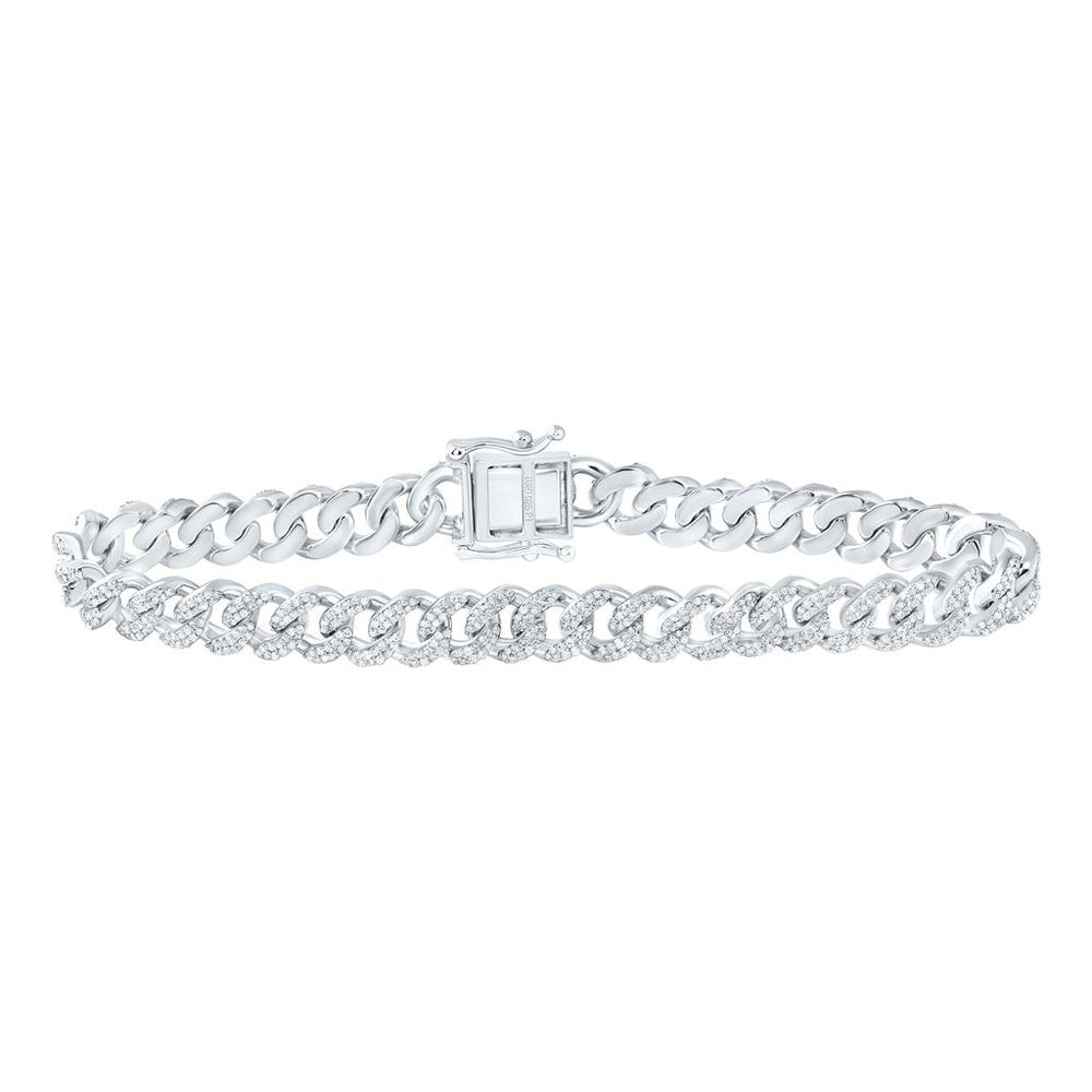 Sterling Silver Diamond Cuban Link 8-Inch Bracelet - 2 3/4 Carat Total Diamond Weight