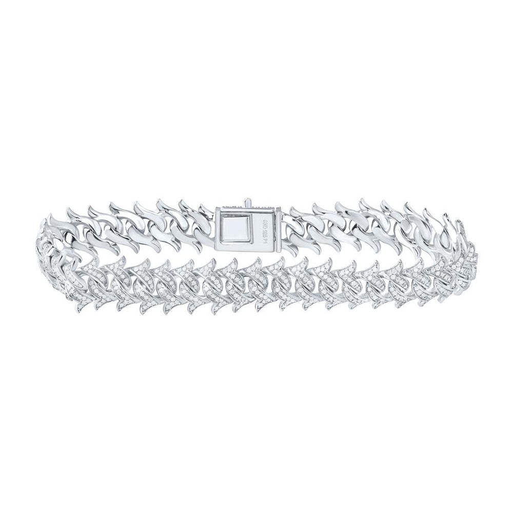 Sterling Silver Diamond Cuban Link 8-Inch Bracelet - 2 7/8 Carat Total Diamond Weight