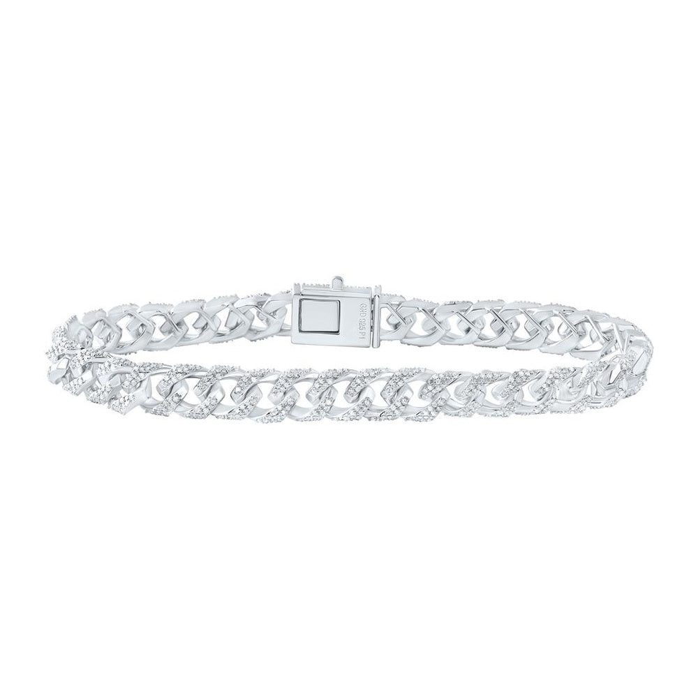 Sterling Silver Diamond Cuban Link 8-Inch Bracelet - 3 Carat Total Diamond Weight