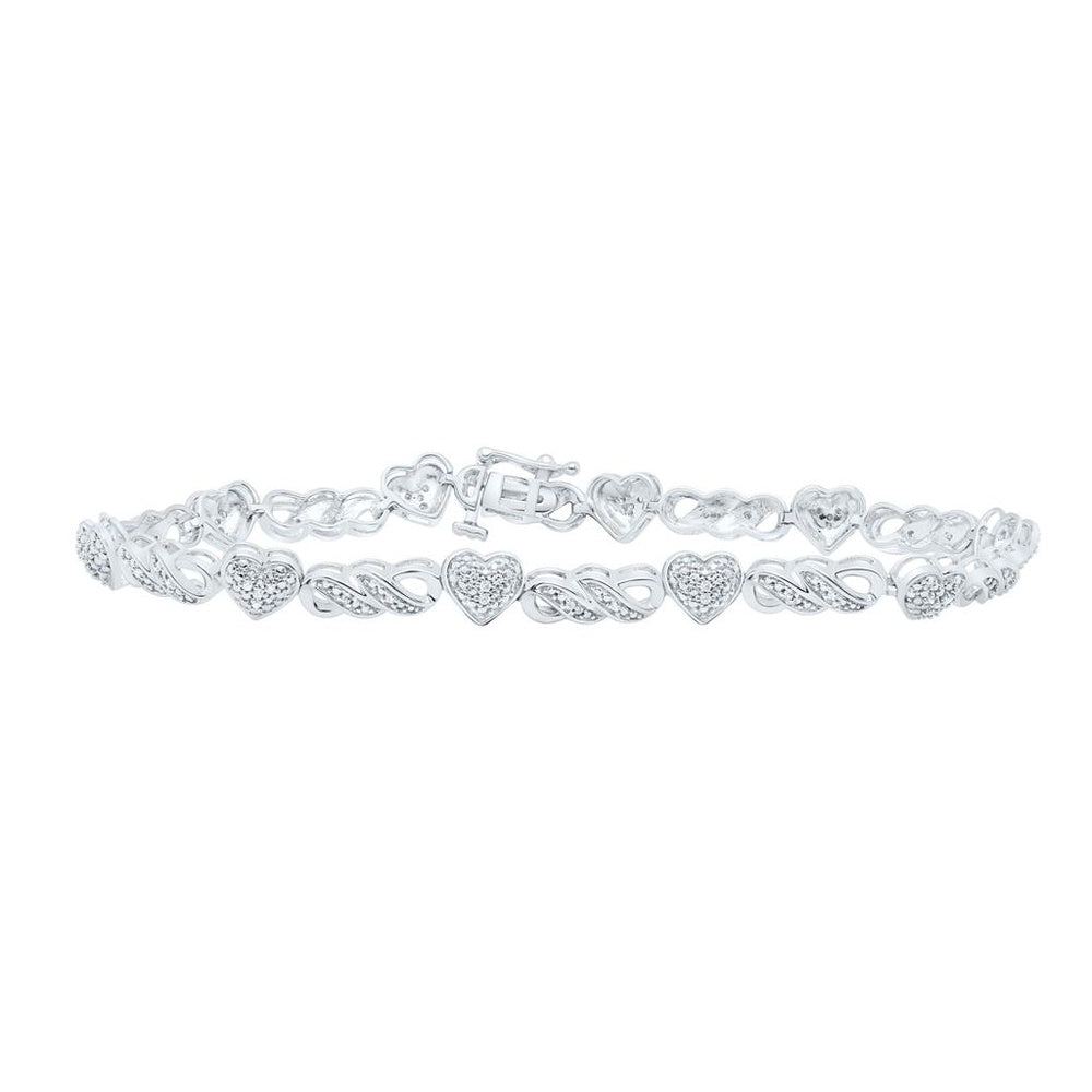 Sterling Silver Diamond Heart 7-Inch Bracelet - 1/5 Carat Total Diamond Weight