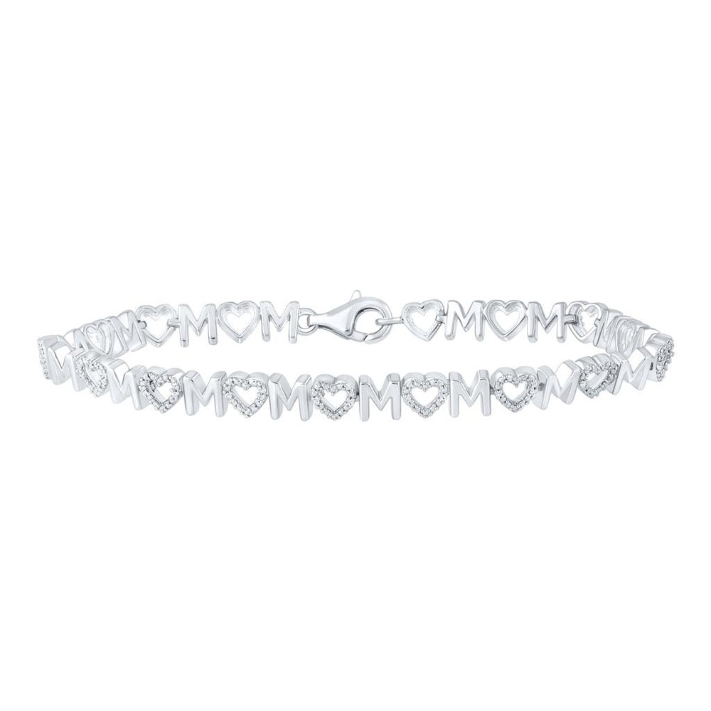 Sterling Silver Diamond Mom Heart Bracelet - 1/10 Carat Total Diamond Weight