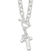 Sterling Silver E-Coated Double Open Cross Toggle Necklace - 18 Inches by Lumare Gioia