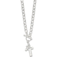 Sterling Silver E-Coated Double Open Cross Toggle Necklace - 18 Inches by Lumare Gioia