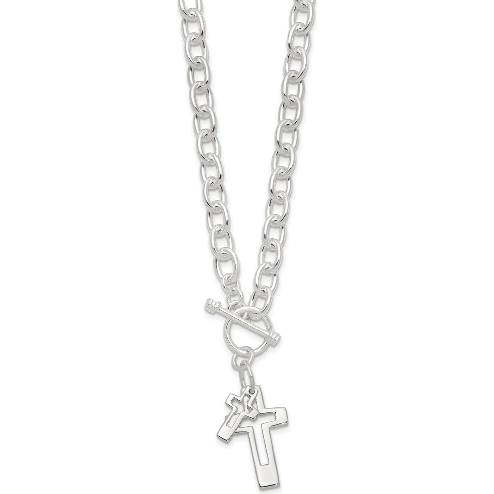 Sterling Silver E-Coated Double Open Cross Toggle Necklace - 18 Inches by Lumare Gioia