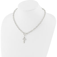 Sterling Silver E-Coated Double Open Cross Toggle Necklace - 18 Inches by Lumare Gioia