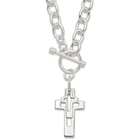 Sterling Silver E-Coated Double Open Cross Toggle Necklace - 18 Inches by Lumare Gioia