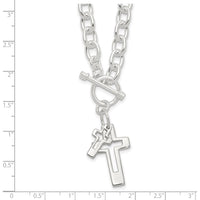 Sterling Silver E-Coated Double Open Cross Toggle Necklace - 18 Inches by Lumare Gioia