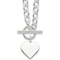 Sterling Silver Engravable Heart Pendant Necklace with Toggle Clasp - 18" Chain by Lumare Gioia