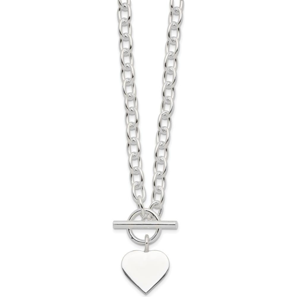 Sterling Silver Engravable Heart Pendant Necklace with Toggle Clasp - 18" Chain by Lumare Gioia