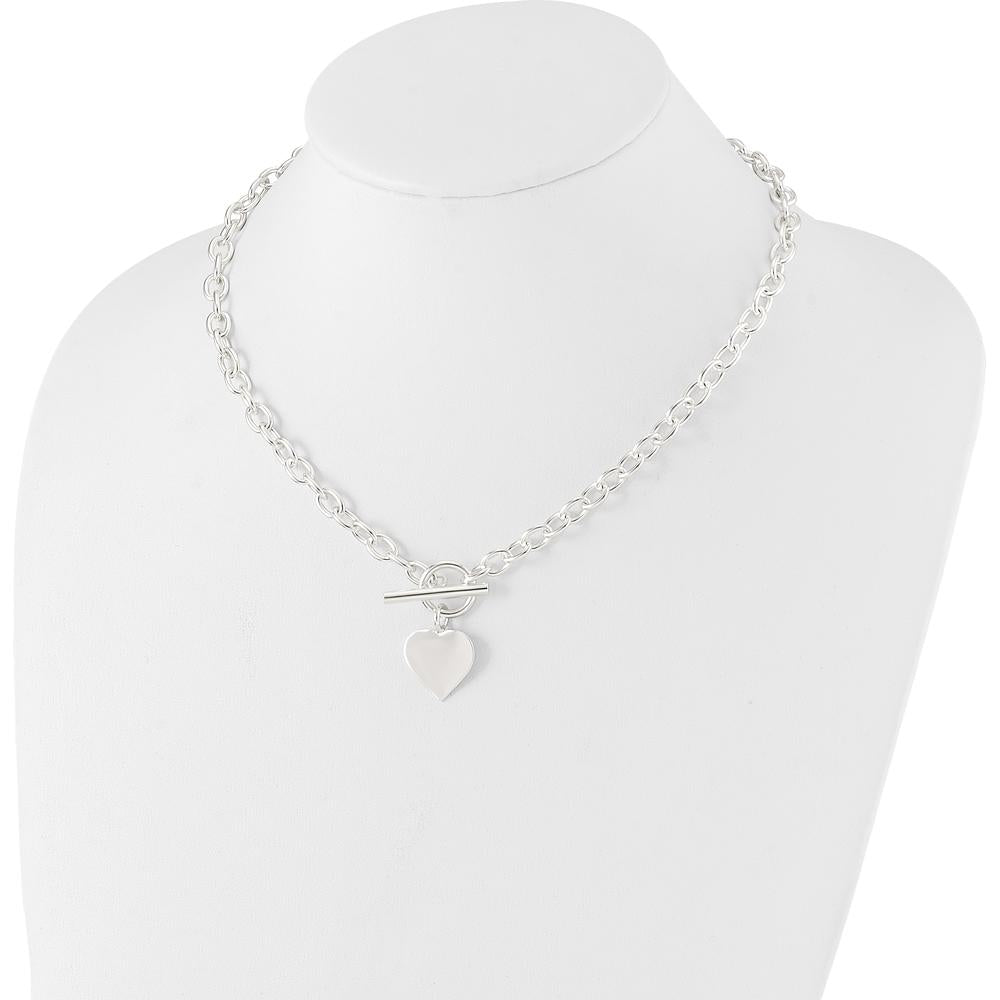 Sterling Silver Engravable Heart Pendant Necklace with Toggle Clasp - 18" Chain by Lumare Gioia