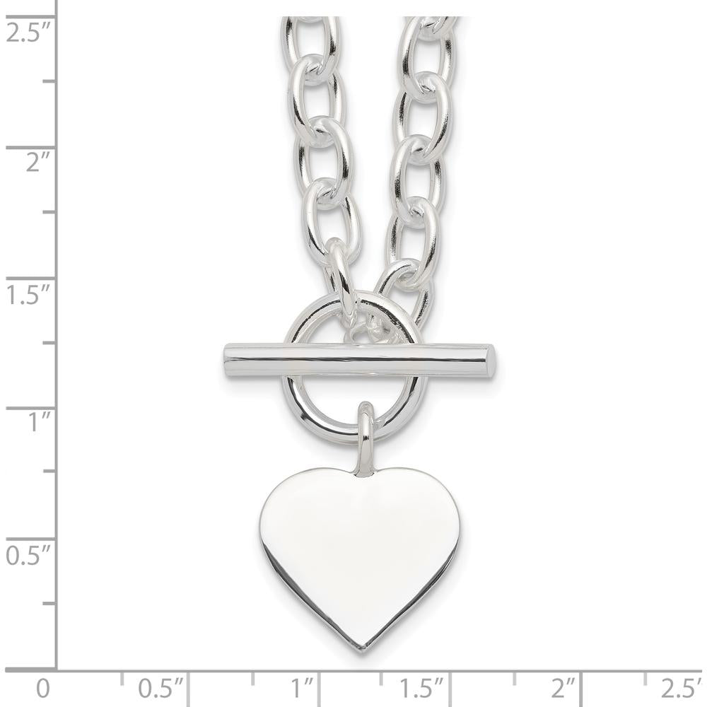 Sterling Silver Engravable Heart Pendant Necklace with Toggle Clasp - 18" Chain by Lumare Gioia