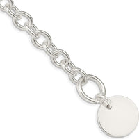 Sterling Silver Engraveable Circular Disc Charm Bracelet on Cable Link Chain - Polished Finish 7.5" Length by Lumare Gioia