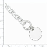 Sterling Silver Engraveable Circular Disc Charm Bracelet on Cable Link Chain - Polished Finish 7.5" Length by Lumare Gioia